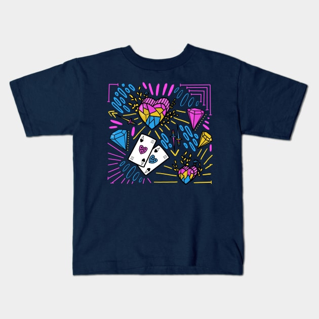 Pink + Yellow + Blue Diamond Heart Kids T-Shirt by DamageTwig